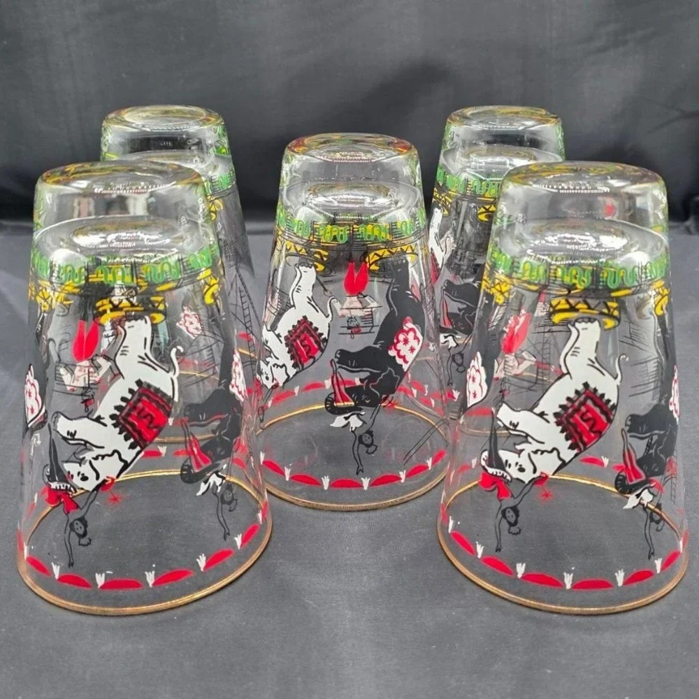 Vintage Set (5) Libbey Day at the Circus Highball Glass 12oz 1950s MCM Elephant